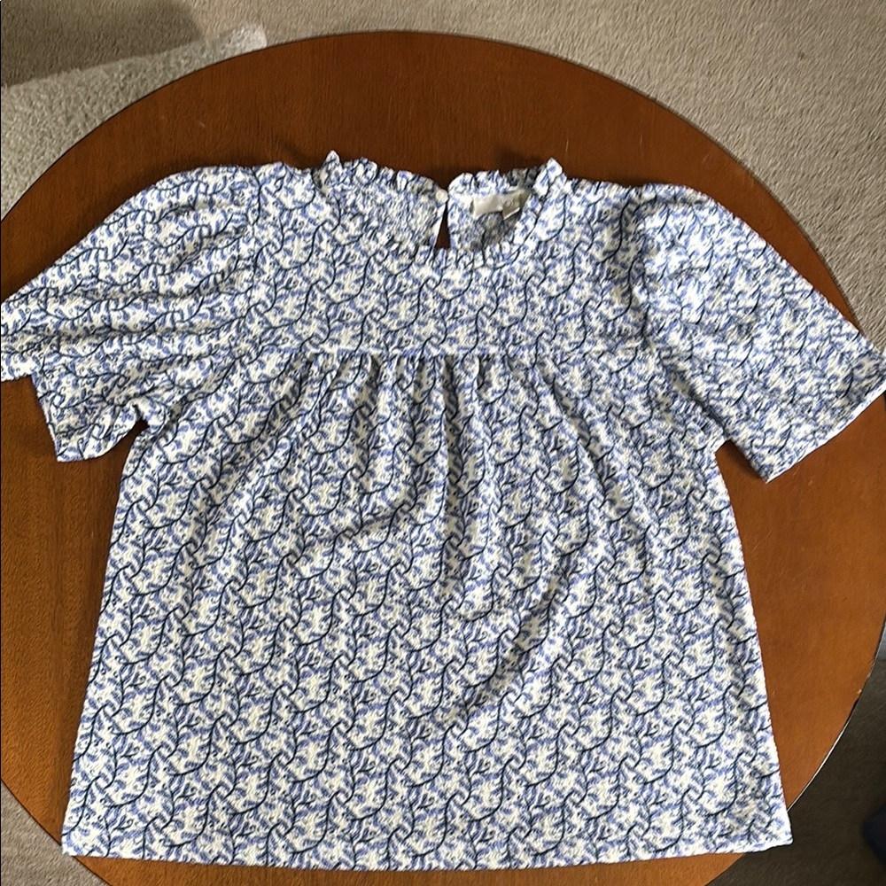 Blue and White Patterned Blouse size M